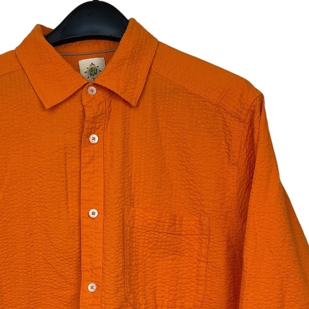 The Territory Ahead Mens L Cotton Puckered Seersucker Button Up L/S Shirt Orange